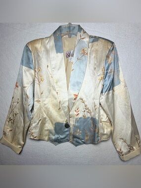 Vintage eXpose Abstract Floral Cropped Blazer Jacket Size L 90s Cotton